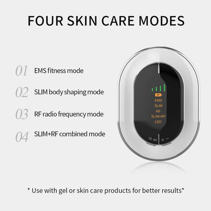 White RF Body Sculpting Massager Handheld Slimming Device with EMS & LED Light Therapy for Stomach Arms and Legs Skin Tightening.