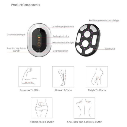 White RF Body Sculpting Massager Handheld Slimming Device with EMS & LED Light Therapy for Stomach Arms and Legs Skin Tightening.