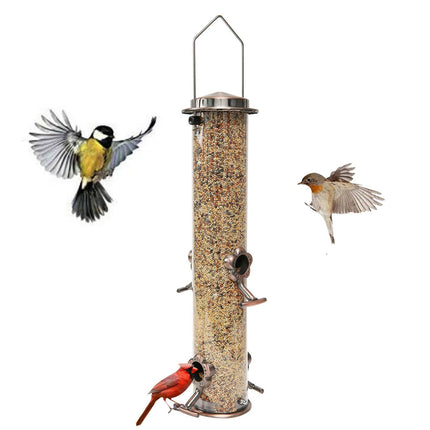 Hanging Metal Wild Bird Feeder Weatherproof Outdoor Garden Bird Food Dispenser with 4 Feeding Ports and Perches.