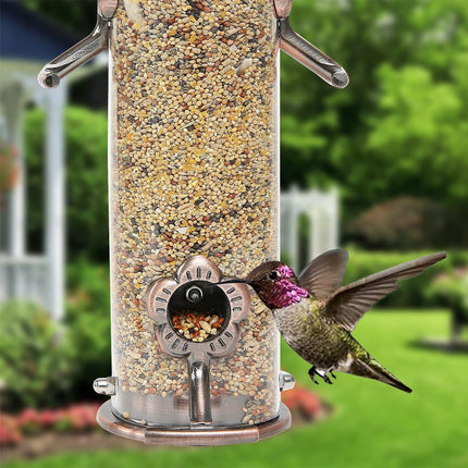 Hanging Metal Wild Bird Feeder Weatherproof Outdoor Garden Bird Food Dispenser with 4 Feeding Ports and Perches.