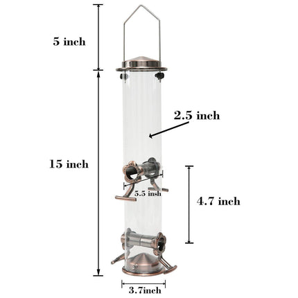 Hanging Metal Wild Bird Feeder Weatherproof Outdoor Garden Bird Food Dispenser with 4 Feeding Ports and Perches.