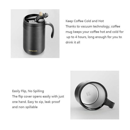 White Portable Pour Over Coffee Maker Set Insulated Stainless Steel Travel Mug with Reusable Drip Filter and Spoon 3 Piece Kit.