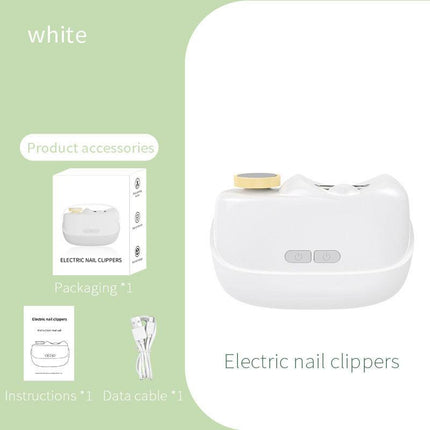White Electric Nail Clipper and Grinder 2-in-1 Automatic Nail Trimmer with LED Light Rechargeable Manicure Tool for Babies Adults and Seniors.