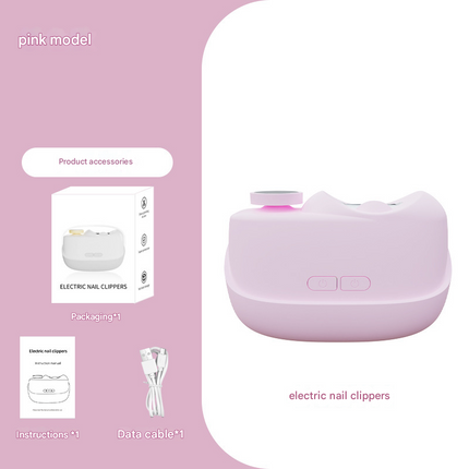 Pink Electric Nail Clipper and Grinder 2-in-1 Automatic Nail Trimmer with LED Light Rechargeable Manicure Tool for Babies Adults and Seniors.