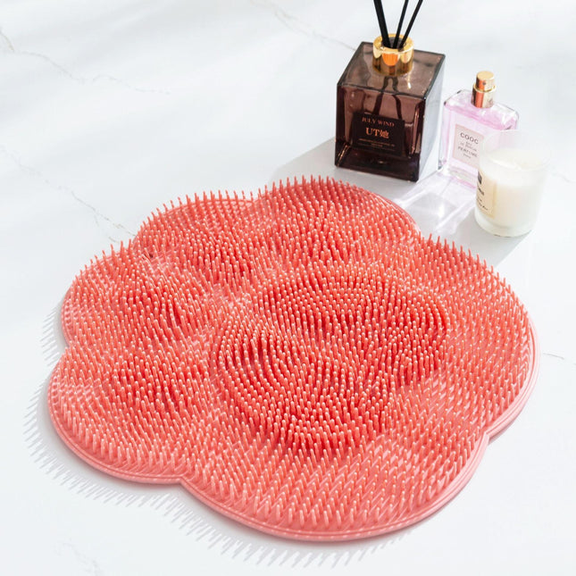 2-PCS Pink cat PAWS Non-Slip TPE Shower Mat with Foot Scrubber and Suction Cups Large Massage Bath Mat for Bathroom 30cm x 30cm.