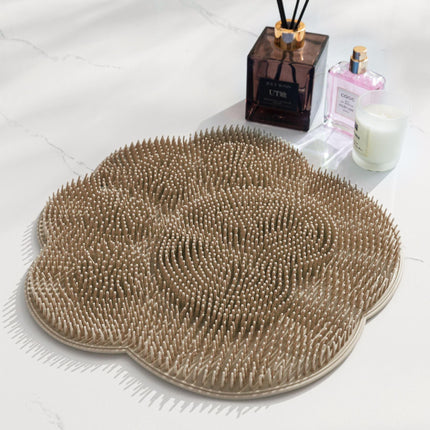 2-PCS Khaki cat PAWS Non-Slip TPE Shower Mat with Foot Scrubber and Suction Cups Large Massage Bath Mat for Bathroom 30cm x 30cm.