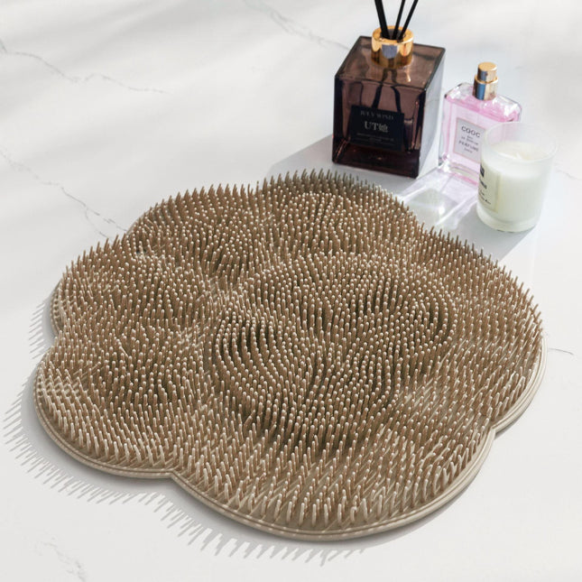 2-PCS Khaki cat PAWS Non-Slip TPE Shower Mat with Foot Scrubber and Suction Cups Large Massage Bath Mat for Bathroom 30cm x 30cm.