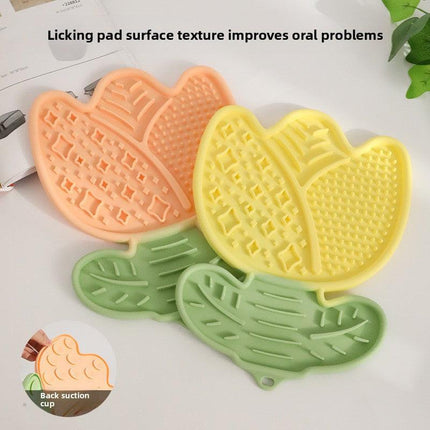 2-pcs Red Tulip Shaped Silicone Pet Licking Mat Slow Feeder Dog Cat Lick Pad with Suction Cups Anxiety Relief and Boredom Buster.