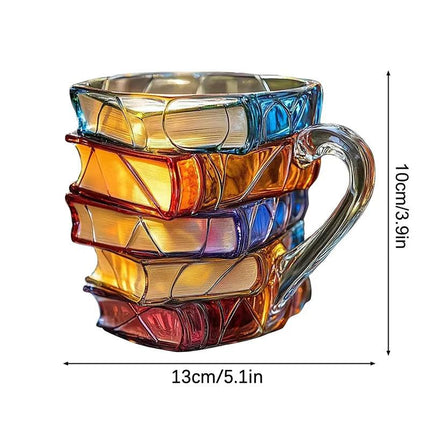 3D Book Stack Resin Mug with Spoon Creative Library Bookshelf Design Coffee Cup Unique Gift for Book Lovers and Writers(style A).
