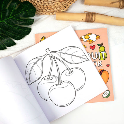 Food & Fruit Coloring Book 40 Pages Bold Lines Easy for Kids Ages 4+ Cartoon Design for Creative Play.