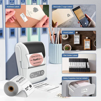 White Portable Bluetooth Thermal Label Printer – Compact, Ink-Free Mini Label Maker for Home, Office, and Small Business Use in Australia.