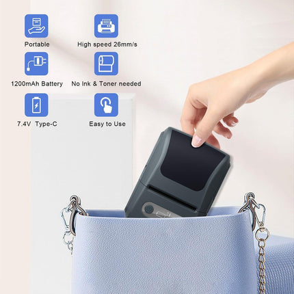 White Portable Bluetooth Thermal Label Printer – Compact, Ink-Free Mini Label Maker for Home, Office, and Small Business Use in Australia.