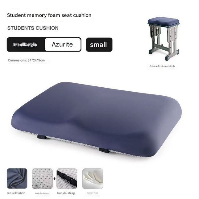 Azurite Ergonomic Memory Foam Student Seat Cushion – 34×24×5cm, Breathable & Anti-Slip Design for Long-Term Sitting Comfort in Classrooms | Ideal for Primary and Secondary School Students.