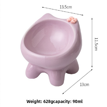 Pink Ceramic Elevated Cat Bowl Tilted Raised Pet Feeder with Anti-Slip Base Cute Design for Wet or Dry Food Ideal for Australian Pets.