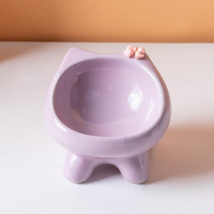 Purple Ceramic Elevated Cat Bowl Tilted Raised Pet Feeder with Anti-Slip Base Cute Design for Wet or Dry Food Ideal for Australian Pets.