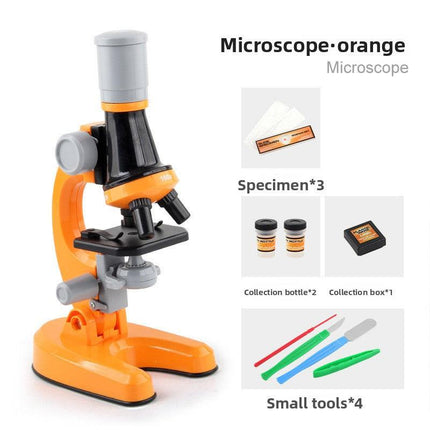 Orange Kids Biological Microscope Kit 100x 400x 1200x LED Magnification STEM Science Toy for School Students with Sample Slides.