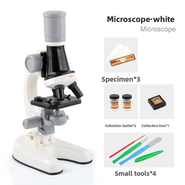 White Kids Biological Microscope Kit 100x 400x 1200x LED Magnification STEM Science Toy for School Students with Sample Slides.