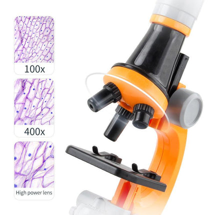 White Kids Biological Microscope Kit 100x 400x 1200x LED Magnification STEM Science Toy for School Students with Sample Slides.