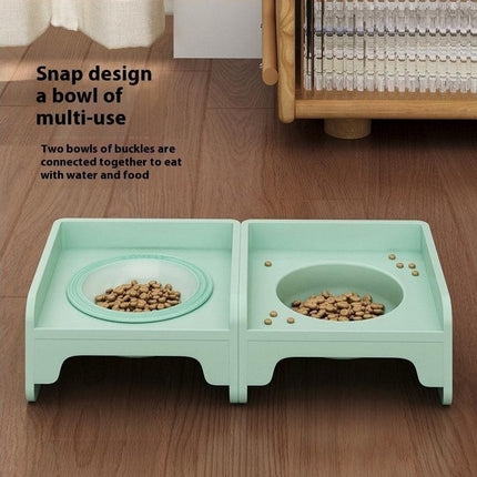 Yellow Ceramic Raised Cat Bowl with Splash Proof Stand 250ml Elevated Pet Feeder for Kittens and Small Dogs Modular Interlocking Design.