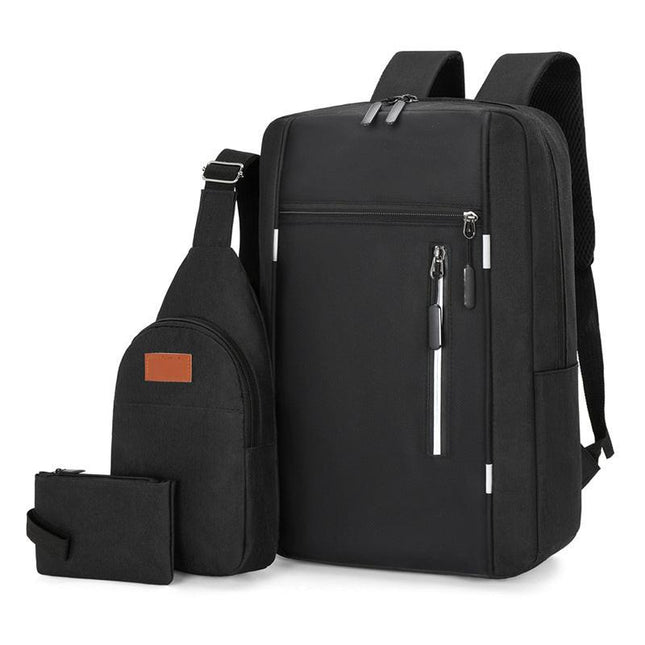 Black 3 Piece Mens Backpack Set with Sling Bag and Pouch USB Charging Port Large Capacity Laptop Daypack Water Resistant Business Travel School Bag.