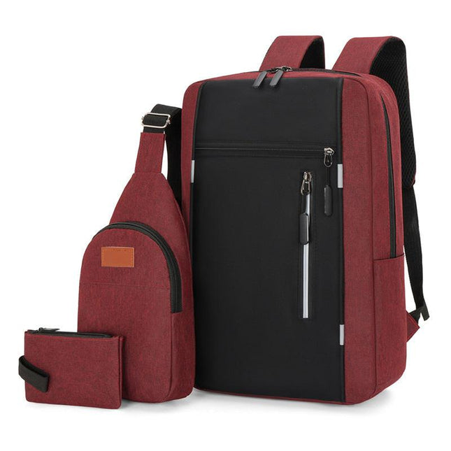 Red 3 Piece Mens Backpack Set with Sling Bag and Pouch USB Charging Port Large Capacity Laptop Daypack Water Resistant Business Travel School Bag.
