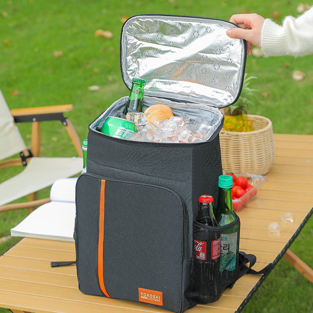 Black Large Capacity Insulated Cooler Backpack 20.5L Leakproof Thermal Lunch Bag Waterproof Soft Sided Cooling Rucksack for Camping Picnic Beach & Work.