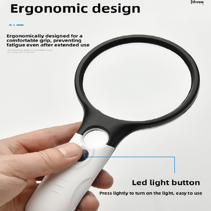 2 Pack Black and white Handheld LED Magnifying Glass 10x Zoom 70mm Lens Illuminated Reading Magnifier with Light for Seniors Low Vision Books Maps and Kids Science.