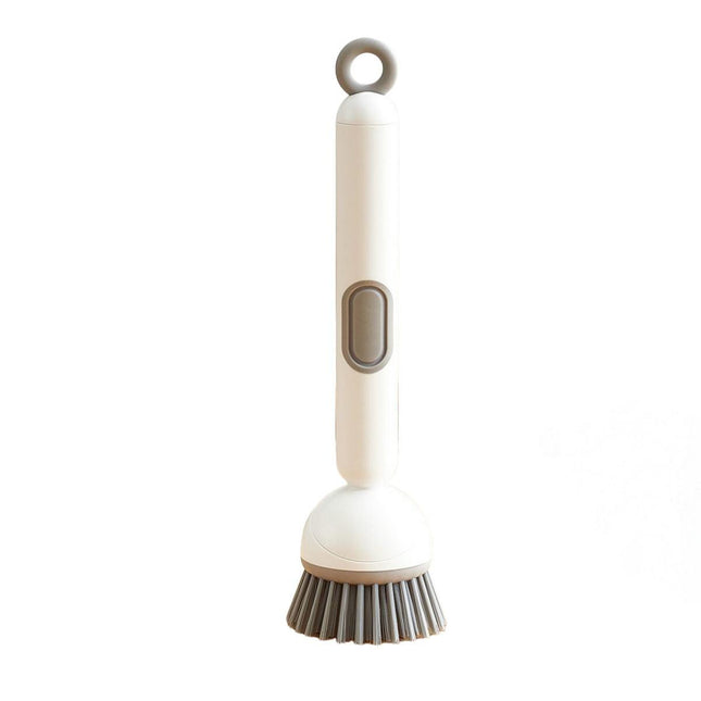 2 Pack White Kitchen Dish Brush with Soap Dispenser Adjustable Handle 360 Degree Cleaning Scrubber Non-Scratch Bristles for Pans Pots and Sink.