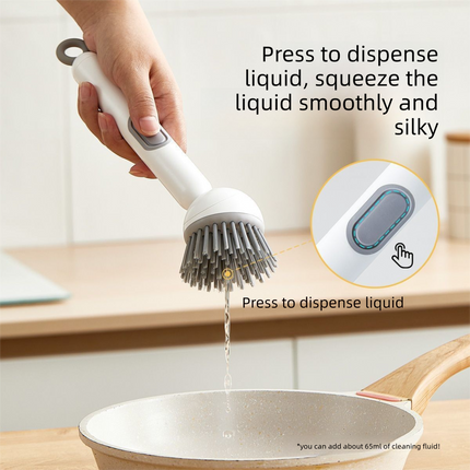 2 Pack White Kitchen Dish Brush with Soap Dispenser Adjustable Handle 360 Degree Cleaning Scrubber Non-Scratch Bristles for Pans Pots and Sink.