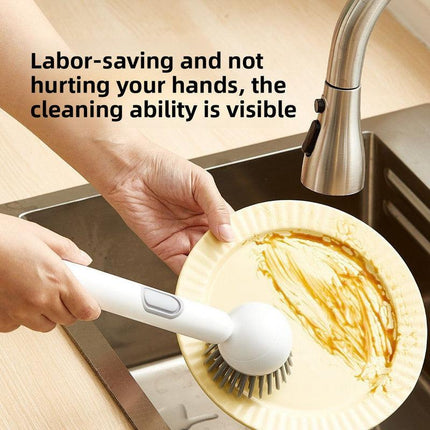 2 Pack White Kitchen Dish Brush with Soap Dispenser Adjustable Handle 360 Degree Cleaning Scrubber Non-Scratch Bristles for Pans Pots and Sink.