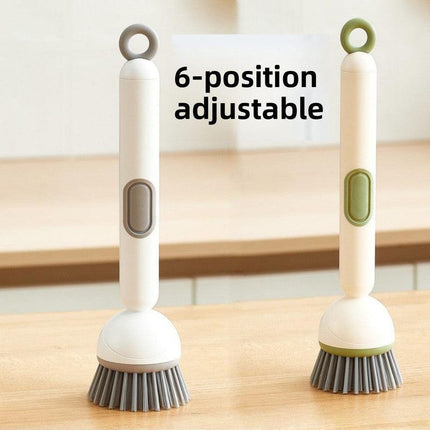2 Pack Green Kitchen Dish Brush with Soap Dispenser Adjustable Handle 360 Degree Cleaning Scrubber Non-Scratch Bristles for Pans Pots and Sink.
