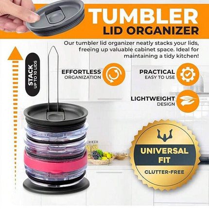 5-PCS Universal Tumbler Lid Organizer Stand Vertical Storage Rack for Kitchen Cabinets Holds Up to 10 Lids Space Saving Cup Accessory Holder.