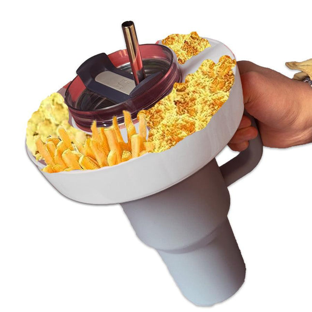 2 Pack beige Snack Bowl for Stanley 40oz Tumbler with Handle Reusable Silicone Snack Ring Divider Tray for Movie Night Road Trip and Camping.