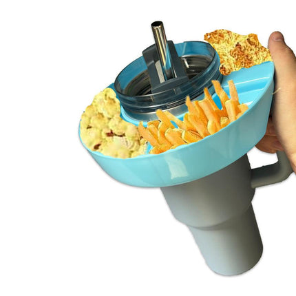 2 Pack Blue Snack Bowl for Stanley 40oz Tumbler with Handle Reusable Silicone Snack Ring Divider Tray for Movie Night Road Trip and Camping.