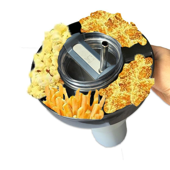 2 Pack Black Snack Bowl for Stanley 40oz Tumbler with Handle Reusable Silicone Snack Ring Divider Tray for Movie Night Road Trip and Camping.