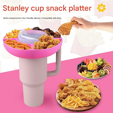 2 Pack Red Snack Bowl for Stanley 40oz Tumbler with Handle Reusable Silicone Snack Ring Divider Tray for Movie Night Road Trip and Camping.