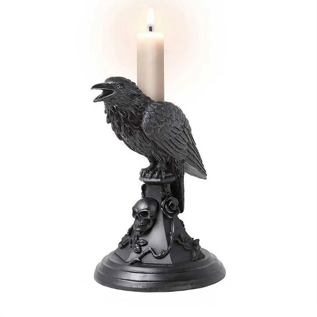 2-PCS Resin Gothic Raven Candlestick Holder Halloween Home Decor Vintage Animal Statue Candle Stand for Table Centerpiece and Party.