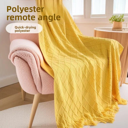 Morandi blue Nordic Knitted Throw Blanket with Tassels 130x230cm Soft Acrylic Diamond Pattern Sofa Cover Bed Runner and Travel Blanket.