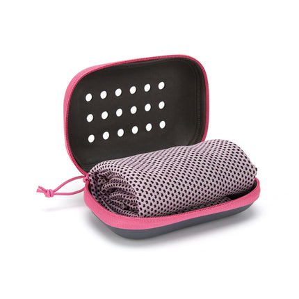 2-PCS pink Instant Cooling Towel with EVA Case 30x90cm Breathable Ice Silk Sports Towel Quick Dry for Gym Yoga and Outdoor Workouts.