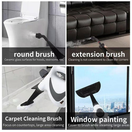 White Handheld Steam Cleaner 1050W High Pressure Chemical Free Cleaning Machine with 12 Piece Accessory Set for Kitchen Bathroom Car and Upholstery.