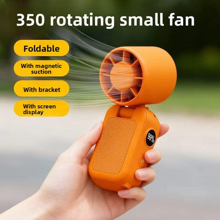 White Portable Handheld Fan 350 Degree Rotation Foldable Neck Hanging Waist Fan with Magnetic Base LED Display 5 Speed Personal Fan.