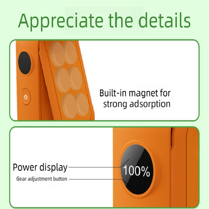 Black Portable Handheld Fan 350 Degree Rotation Foldable Neck Hanging Waist Fan with Magnetic Base LED Display 5 Speed Personal Fan.