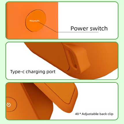 Orange Portable Handheld Fan 350 Degree Rotation Foldable Neck Hanging Waist Fan with Magnetic Base LED Display 5 Speed Personal Fan.