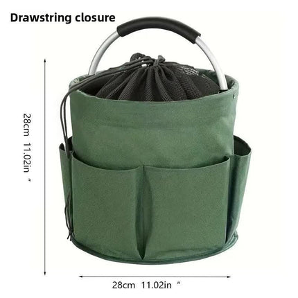 Grey Multi-Function Collapsible Storage Basket with Drawstring Closure Portable Cleaning Caddy and Picnic Organiser Bag with Multiple Pockets.