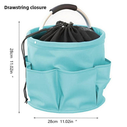 Sky Blue Multi-Function Collapsible Storage Basket with Drawstring Closure Portable Cleaning Caddy and Picnic Organiser Bag with Multiple Pockets.