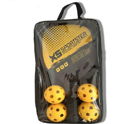 Yellow Pickleball Paddles Set of 2 Lightweight Wood Rackets with 4 Pickleballs and Carry Bag Outdoor Sports Equipment for Beginners.
