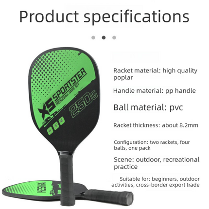 Yellow Pickleball Paddles Set of 2 Lightweight Wood Rackets with 4 Pickleballs and Carry Bag Outdoor Sports Equipment for Beginners.