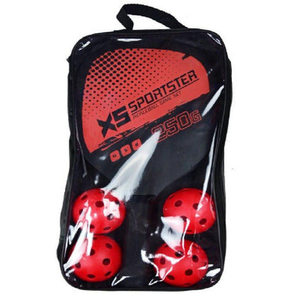 Red Pickleball Paddles Set of 2 Lightweight Wood Rackets with 4 Pickleballs and Carry Bag Outdoor Sports Equipment for Beginners.