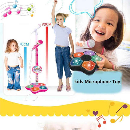 Black Kids Star Karaoke Microphone Stand Adjustable Height Music Toy with Flashing Lights and MP3 Connectivity for Boys and Girls.