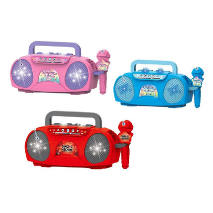 Pink Kids Portable Singing Machine Karaoke Boombox Toy with Microphone Flashing Lights and MP3 Music Player for Boys and Girls.